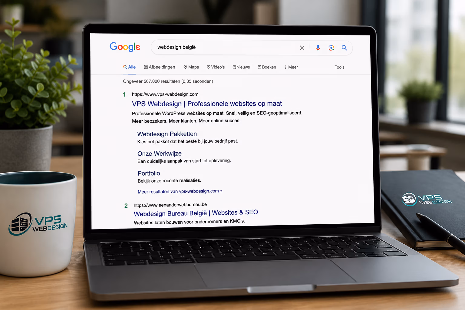 Google zoekresultaten met VPS Webdesign bovenaan voor SEO-geoptimaliseerde websites